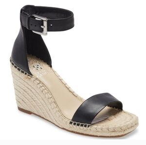 ✨️🖤 Vince Camuto Black Meddrina Wedge Espadrilles Ankle Strap Sandal 11 + 12